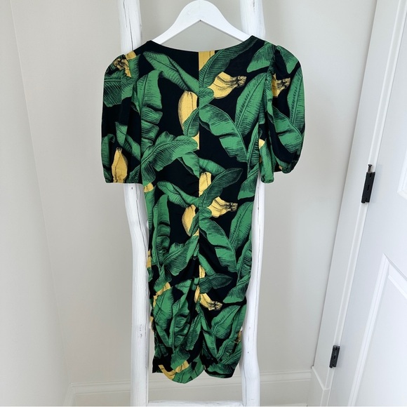 GANNI Ruched Floral Print Stretch Jersey Mini Dress Size 4 - Picture 4 of 15